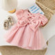 Girls summer new dress Korean style foreign style fashion princess bow short sleeve 2023 girl birthday dress