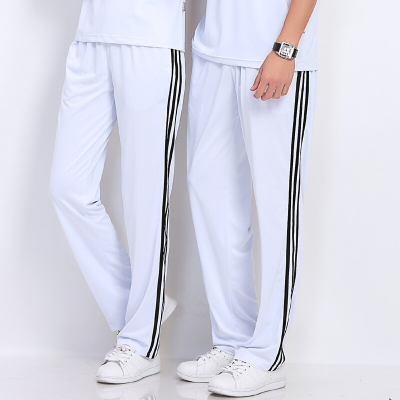 Aozhiguan Spring Sports Pants, Long Trousers, Spring and Autumn Style, Unisex, Fitness, Three Stripes, Summer Thin Style, White