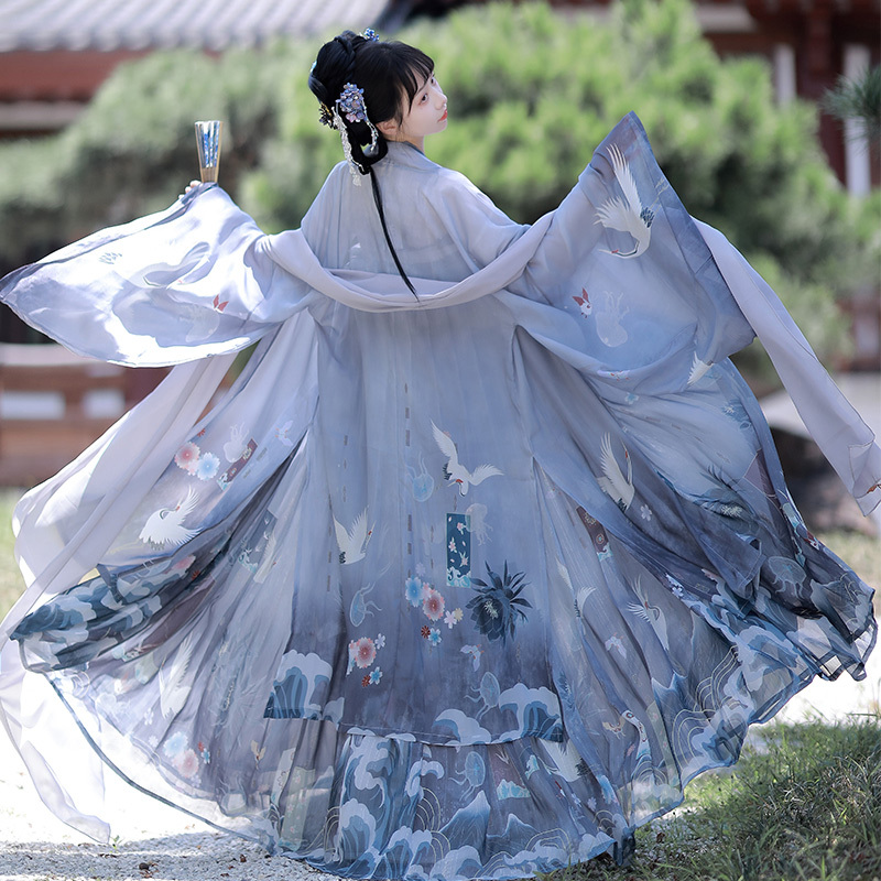 Original Authentic Chinese-Style Hanfu for Women, Mid-Length Skirt, Super Fairy-Like Large-Sleeved Shirt, Summer Non-Traditional Clothing, Suitable for Spring and Autumn