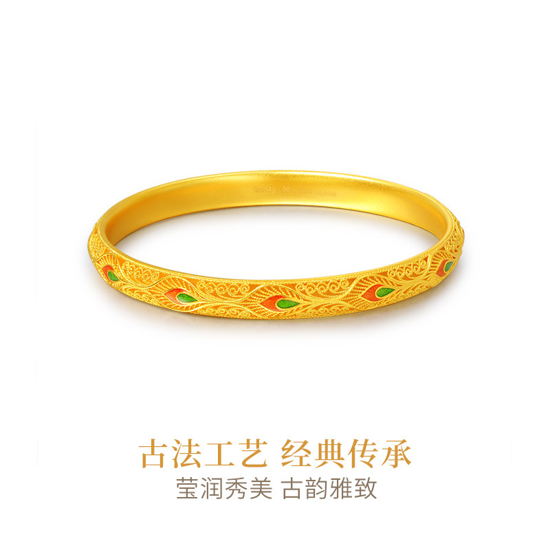 足金999古法宫廷风花丝珐琅彩绘手镯：送给她的宫廷级浪漫💖-计价黄金吊坠-淘宝百科网