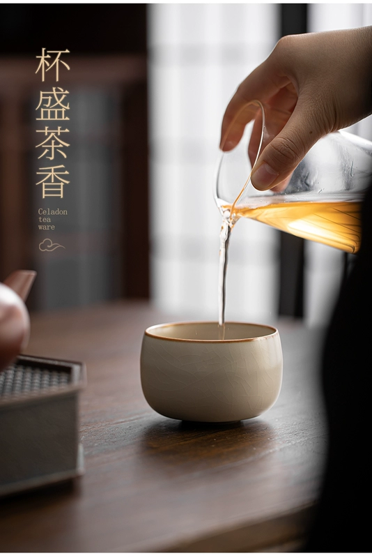 Sân nhỏ đáp ứng cao cấp Ru lò chủ cốc cốc đơn gốm hộ gia đình Kung Fu bộ trà trà đơn cốc cá nhân cốc chén màu xanh ngọc ấm chén in logo