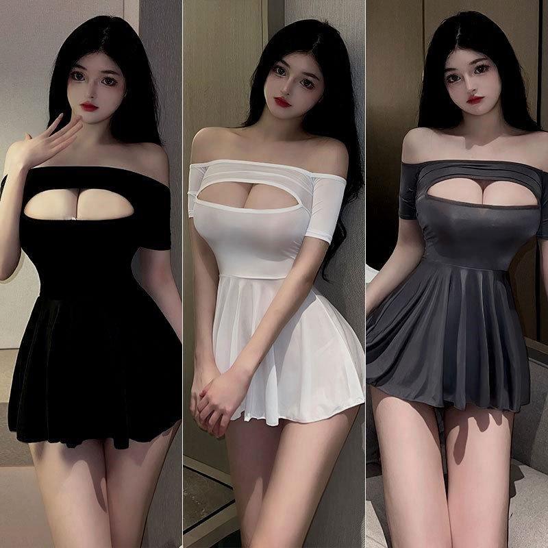 Extra Large Size 150kg One-Shoulder Sexy Cut-Out Dress, Showing Off the Chest, Pure Sexy Hot Girl Style Short Dress
