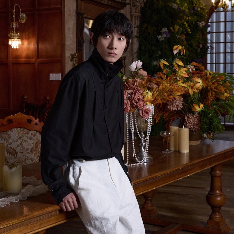 Accordion Pleated Shirt *4Junks* with Multiple Collar Styles and Pleats, Suitable for All Seasons, Comfortable Basic Silhouette Long-Sleeve Base Layer