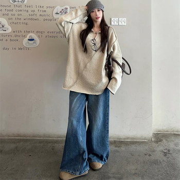 V-neck long-sleeved pullover loose knitted sweater autumn and winter 2025 new korean fashion casual versatile tops for women