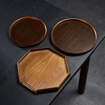 Longshan Hall Walnut Wood Tea Tray Pure Handmade Chinese Kung Fu Tea Road Accessories Home Containing Tea Tofu Solid Wood Octagon