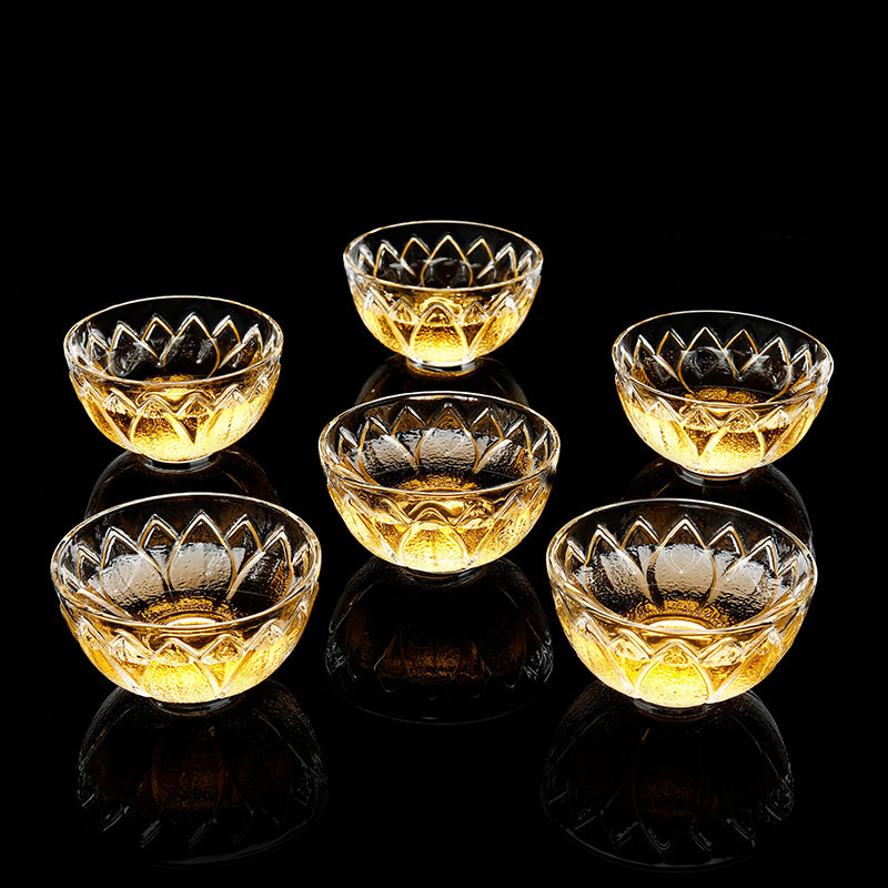 Longshantang Qigong Fu Tea Cup 6 Only Lotus Crystal Glass Cups High Temperature Resistant Home Pint Cup Tea Tea Bowl