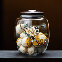 Longshan Parish Tea Leaf Pot Jingtai Blue Glass Empty Jar With Lid Hygrometer Storage Storage Storage Storage Tank Insulation Damp-proof containing tank