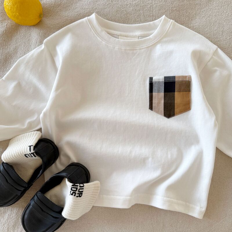 British Hielves Kidsren's T-Shirt 2026 Spring, Autumn and Winter Korean Style Boys and Girls Plaid Long-Sleeved Stylish Bottoming Shirt