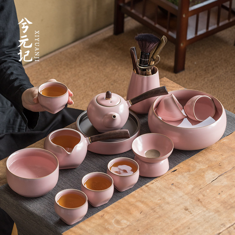 Pink Ru Kiln Tea Set Suit Women's Tea Home Living Room Ceramic Teapot Tea Cup Tea Tray Whole Set Of Office Guests-Taobao