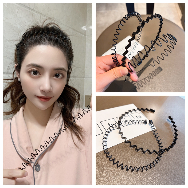 Black Wave Sports Headband Women's Hair Pressure Headband Women's Hair Bundle Autumn and Winter Non-Slip Face Wash Non-Stretching Thin Hairpin