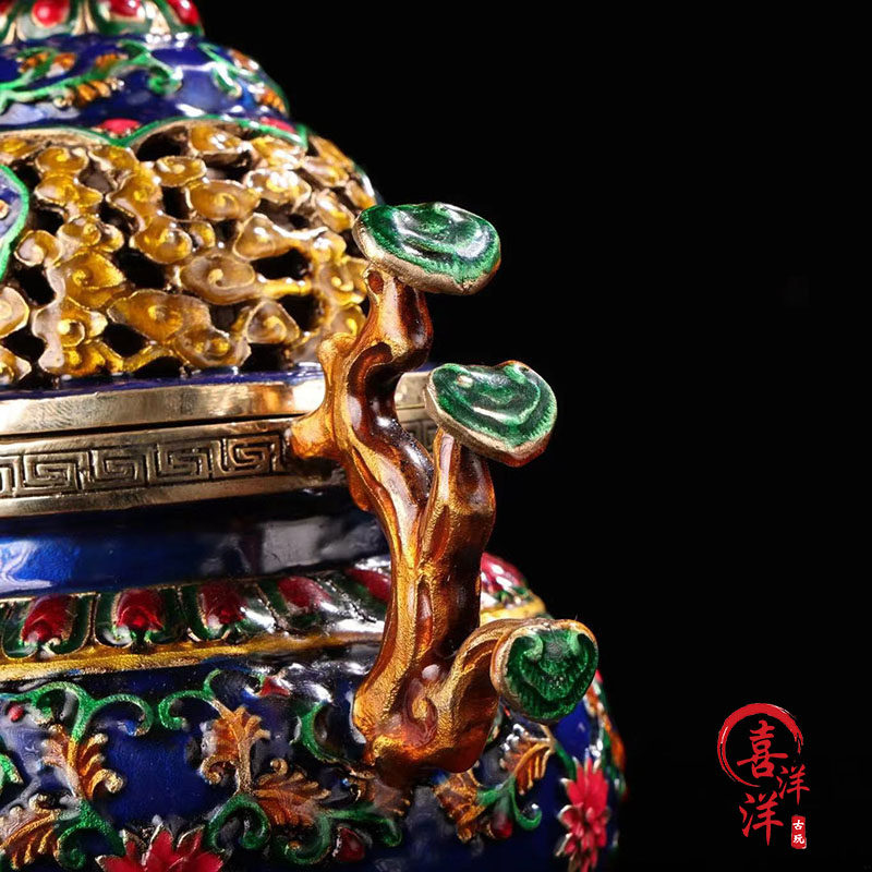 古董文玩纯铜珐琅景泰蓝灵芝双耳熏香炉摆件,客厅茶室盘香檀香炉,传承千年匠心之作!-景泰蓝-淘宝好物网