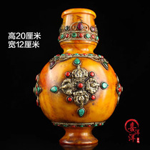 Antique Tibet Collection Pure Hand Inlaid Jewel Pinch Silk Nectar Wax Vase Pendulum Pieces Close-To-Art Treasure Bottle Old Objects