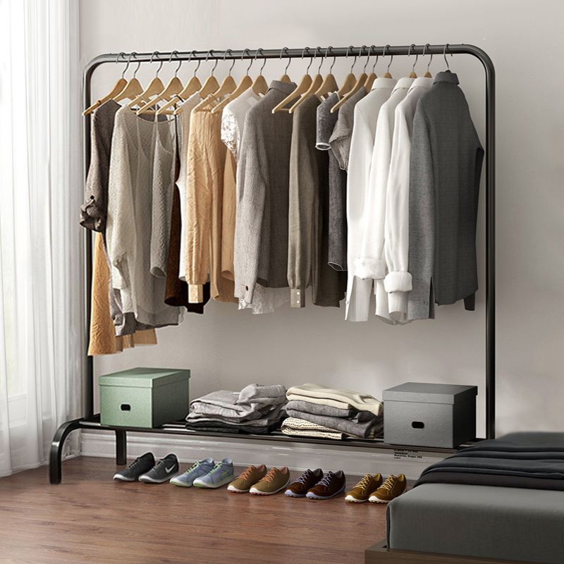 Clothes rack metal hanger floor bedroom folding indoor single-bar coat hanger drying rack household simple clothes hanger