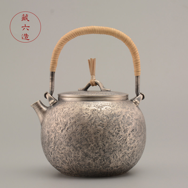 Silver pot Japanese Tibetan six-made handmade silver pot Sterling silver 999 tea pot Kettle Japanese silver pot