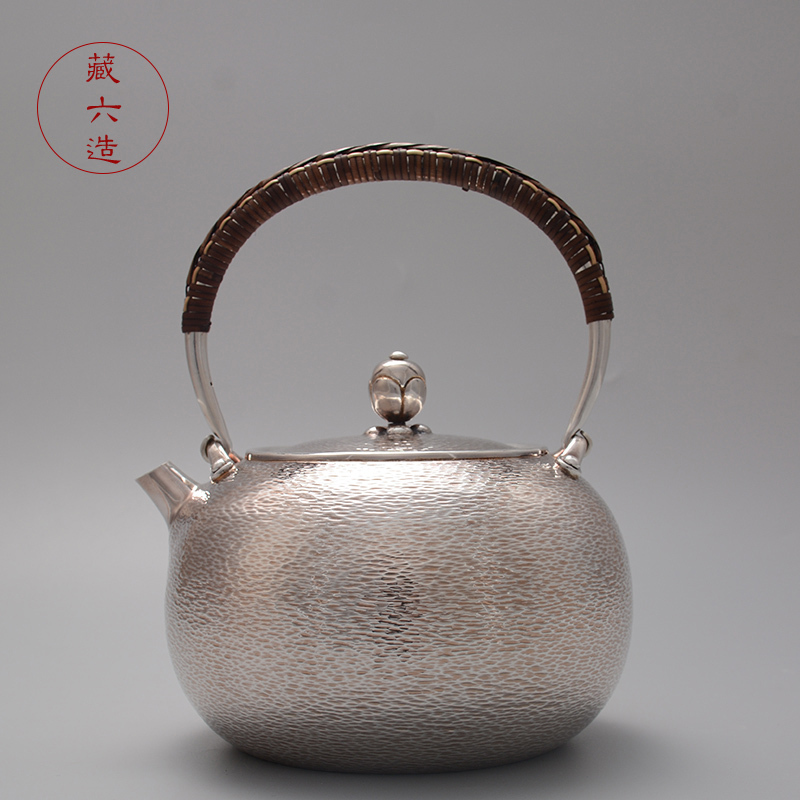 Zangliuzao Qingchuan Hammered Silver Kettle, Household Water Boiling Kettle, Japanese High-End Teapot, 999 Pure Silver, Handmade Silver Kettle