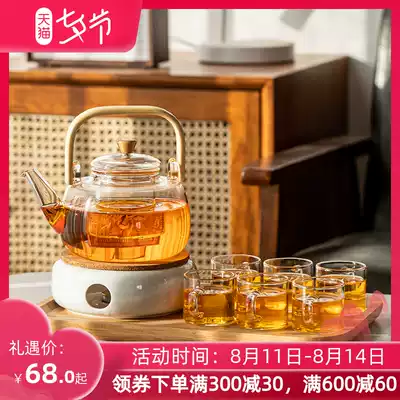 Fruit Teapot Teacup Heat-resistant glass Teacup Candle heating base Candlestick Afternoon tea tea set set Light luxury