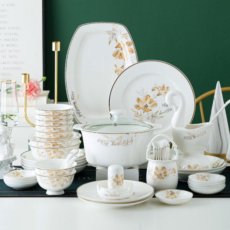 Dishes set home European ceramic bowls chopsticks dishes dishes high-grade Jingdezhen housewarming new Chinese bone china tableware