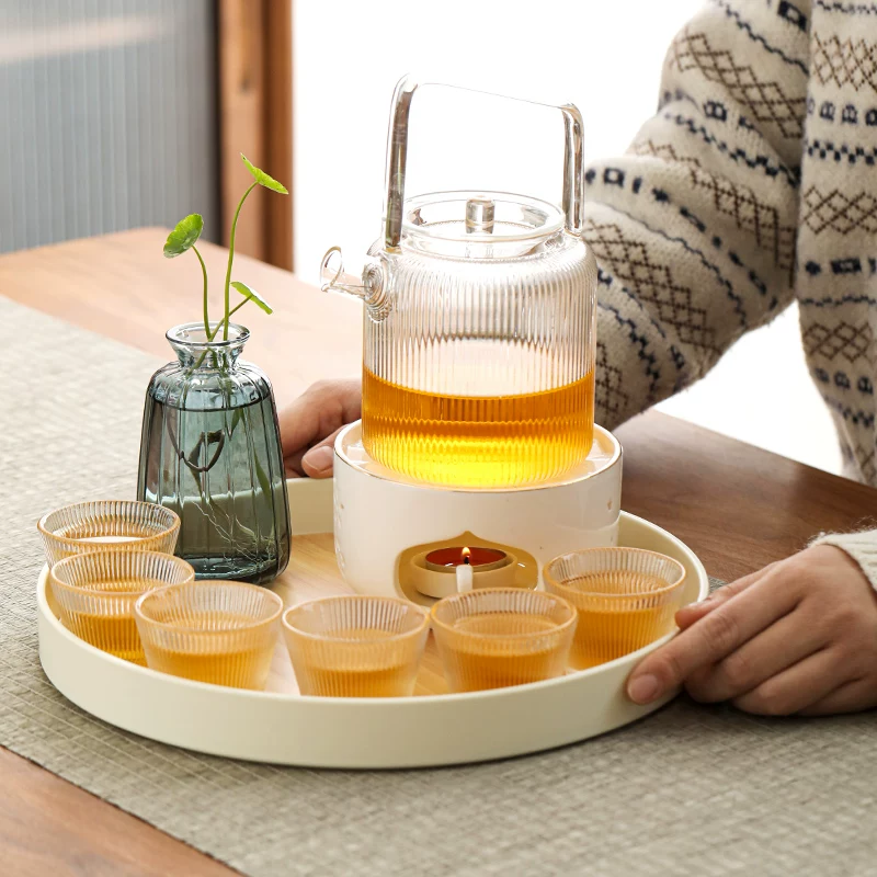 Candle, fruit tea, glass teapot, flavored tea, ceramic set