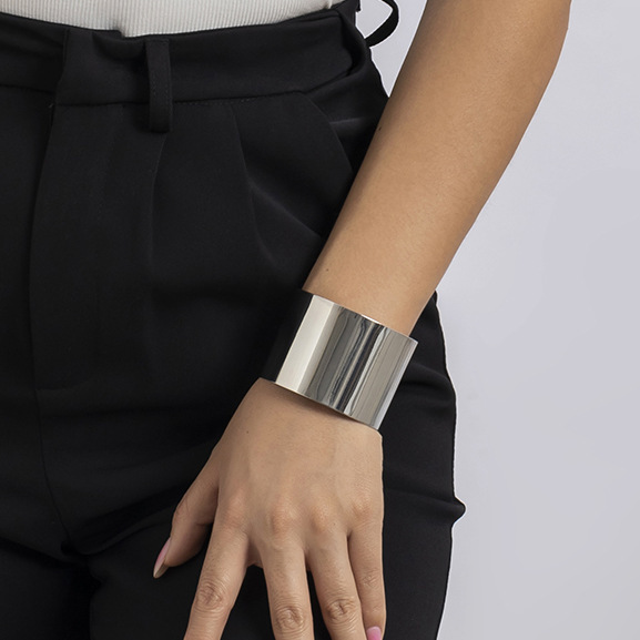 European and American Style Jewelry, Versatile and Simple Minimalist Open Bracelet, Unique Single Metal Glossy Wide Bracelet for Women
