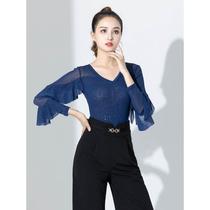 High-end Latin dance practice clothes womens one-piece dance tops long-sleeved modern ballroom dance performance clothes new style