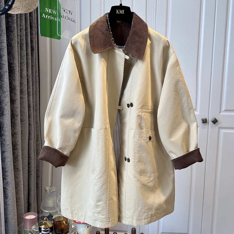 Autumn 2026 New Color-Blocked Lapel Mid-Length Trench Coat for Women, Plus Size, Casual, Loose, Stylish and Super Pretty Jacket Autumn 2026 New Color-Blocked Lapel Mid-Length Trench Coat for Women, Plus Size, Casual, Loose, Stylish and Super Pretty Jacket