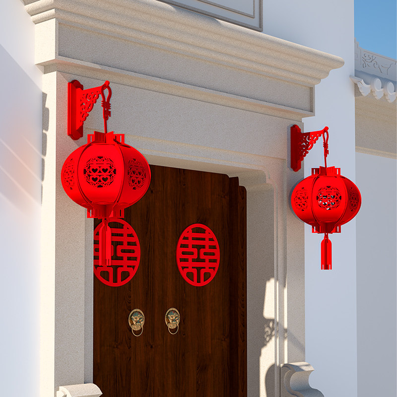 Happy word big red lantern hanging decoration wedding room decoration set decoration wedding outdoor balcony indoor festive pendant pair