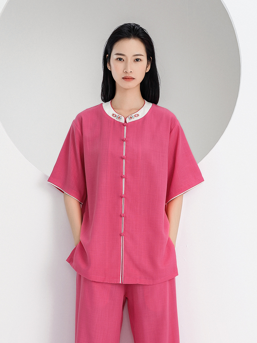 2021 new high-end embroidered tai Chi suit short-sleeved women's Tai Chi practice suit flagship store middle-sleeve men's summer season