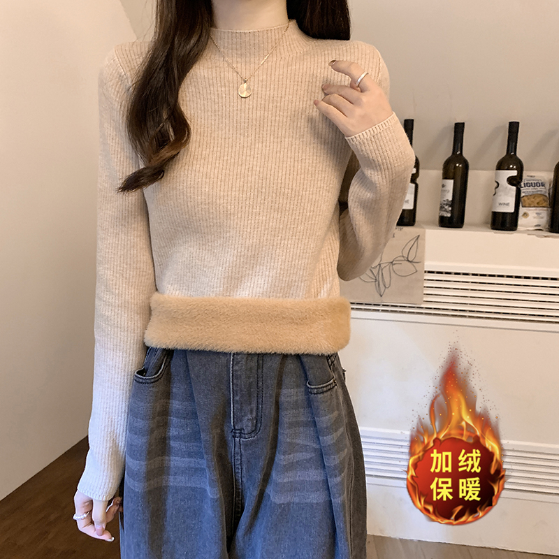 Gush thicken warm beating undershirt woman autumn winter inside lap knit cardiovert fashion foreign piste sweaters slim and half high collar sweaters-Taobao