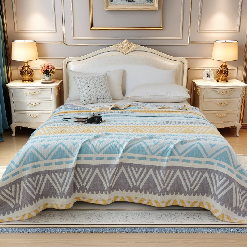 New Style All-Cotton Bohemian Style Three-Layer Gauze Towel Blanket, Light Luxury Niche Pure Cotton Washable Quilt Cover
