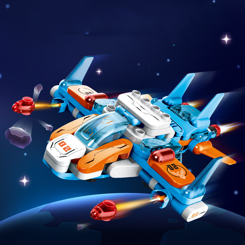 Variety Bruco sea, land and air Blue Whale aircraft carrier large particle building blocks Falcon fighter toy