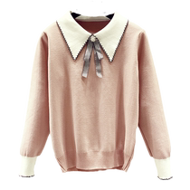 Korean doll collar bottoming sweater for women 2024 autumn and winter new loose velvet thickened design sweater