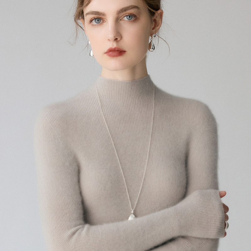 Korean-Style Minimalist Ribbed Half-Turtleneck Cashmere Base Sweater for Women, Solid Color Slim-Fit Long-Sleeve Pullover Knit Sweater for Autumn and Winter Korean-Style Minimalist Ribbed Half-Turtleneck Cashmere Base Sweater for Women, Solid Color Slim-Fit Long-Sleeve Pullover Knit Sweater for Autumn and Winter