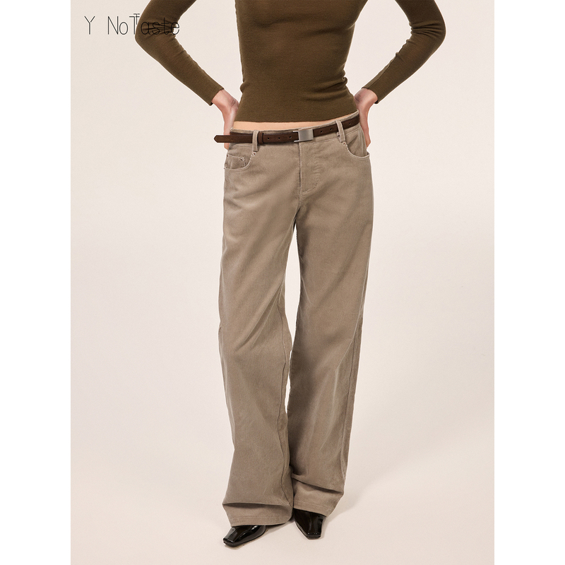 Y Notaste 400g Thick Heavy Corduroy Straight-Leg Mid-Low Waist Trousers with a Vintage Velvet Feel and Slim Fit