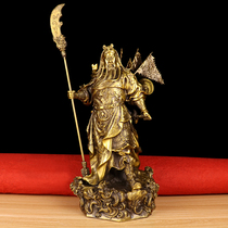 Jiulong Guan Gong holding a large knife bronze standing Image ornaments Wu Caishen recruiting Guan Erye living room Financial position decoration office