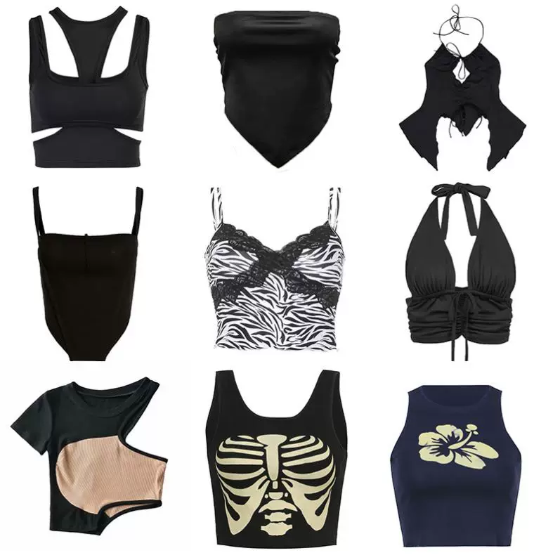 ЧЕРНЫЙ КОРОСЕТ Топ Sexy готическая одежда лямки crop to