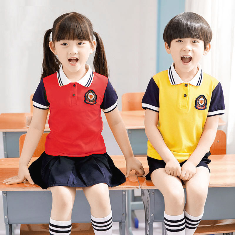 Kindergarten garden uniform summer school uniform custom class service British style graduation short-sleeved children's sports suit cotton orange