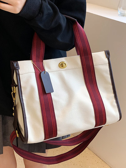 Christmas Red Canvas Bag for Women 2025 New Large-Capacity College Student Work Commute Tote Shoulder Crossbody Bag