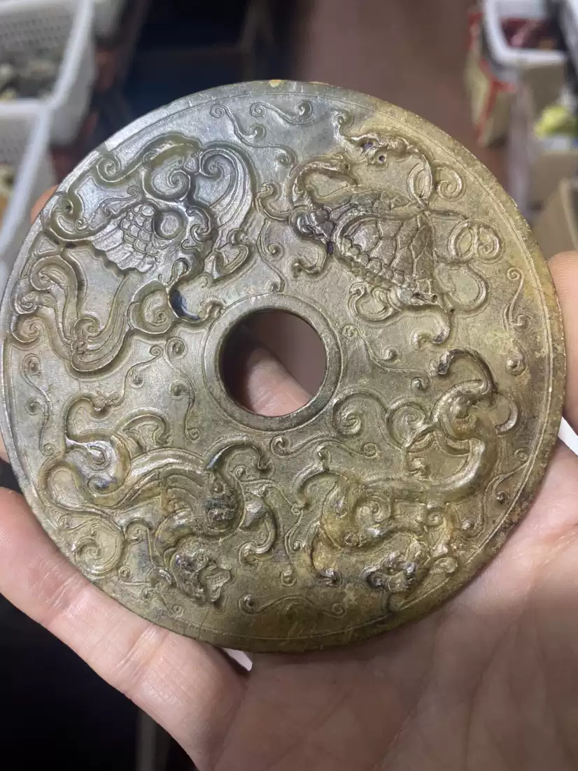 龍玉器玉玦仿兩漢古玉黃沁色掛件高古玉袖玉古人頸項擺件雙龍玉珏