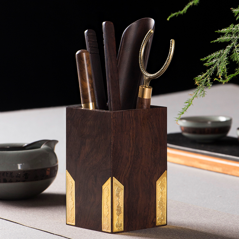 Six Junzi tea art set Ebony solid wood tea knife Tea spoon Tea plate Raising pot Pen Tea clip Tea ceremony accessories