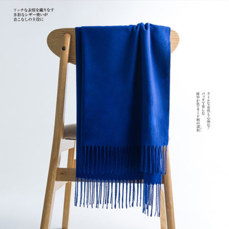 2025 новый зимний шарф Klein blue, осенне-зимний женский шарф из синей шерсти с имитацией кашемира, утолщенная королевская синяя шаль