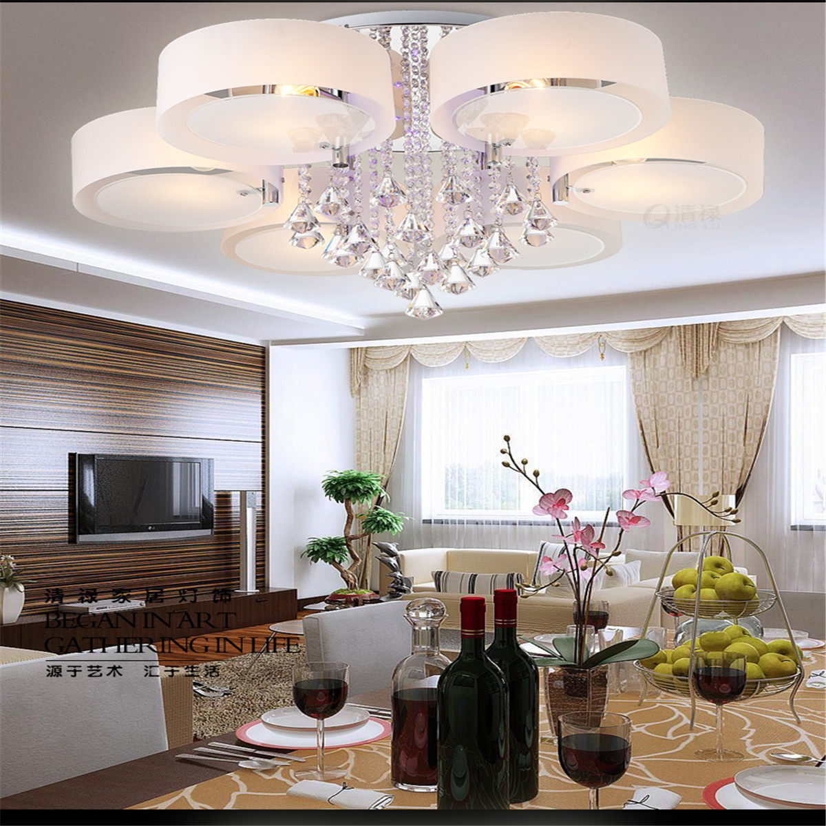 Living room lamps Round crystal room lights LED ceiling lights Simple bedroom lights Warm dining room living room lights color change