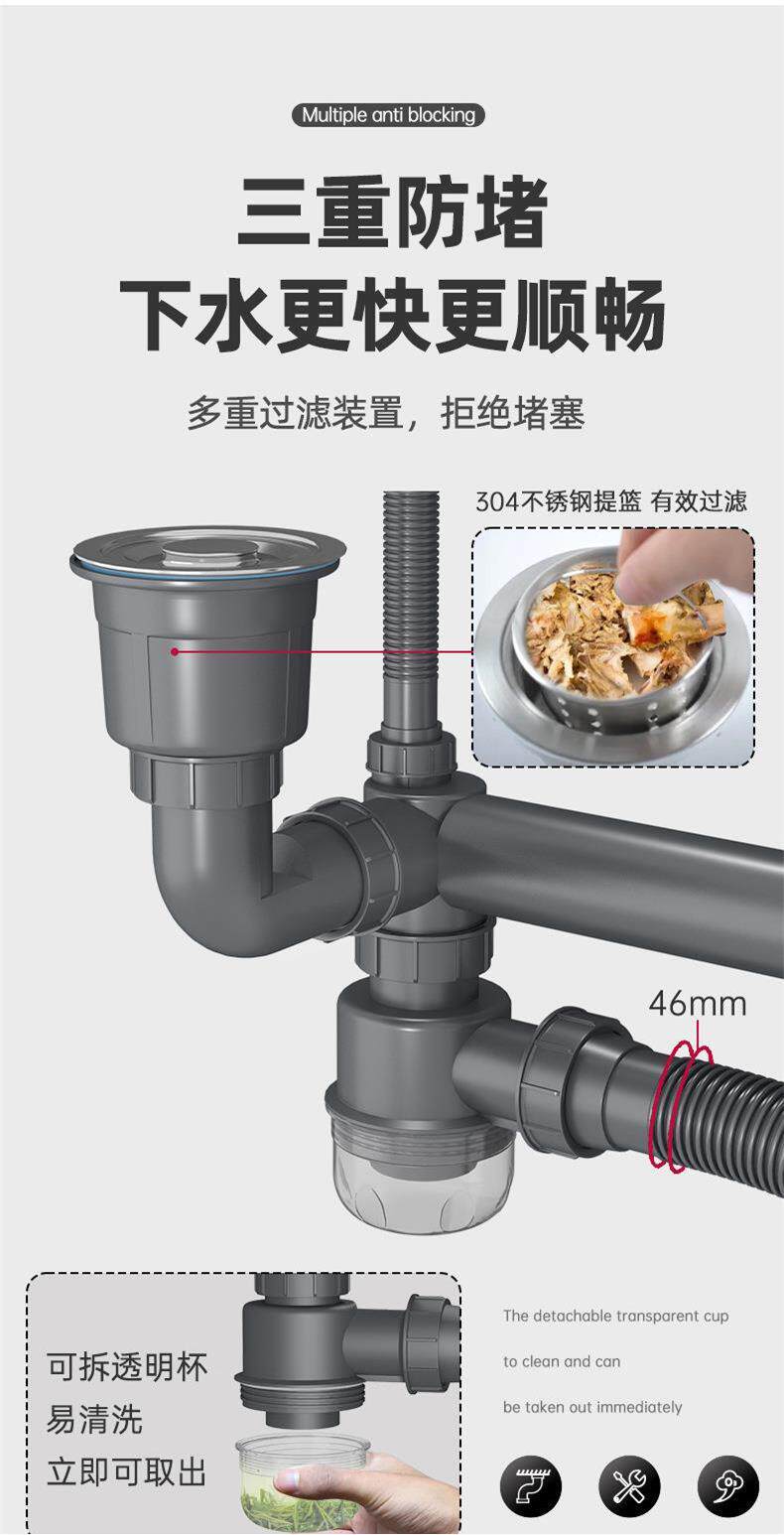 Штуцер трубы 厨房洗菜盆下水管配件双槽洗碗池水槽排水管防臭下水神器套装家用
