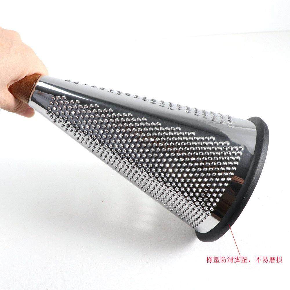 Vertical spot stainless steel conical three-sided vegetable grater cheese cheese grater wooden handle melon and fruit multi-purpose grater