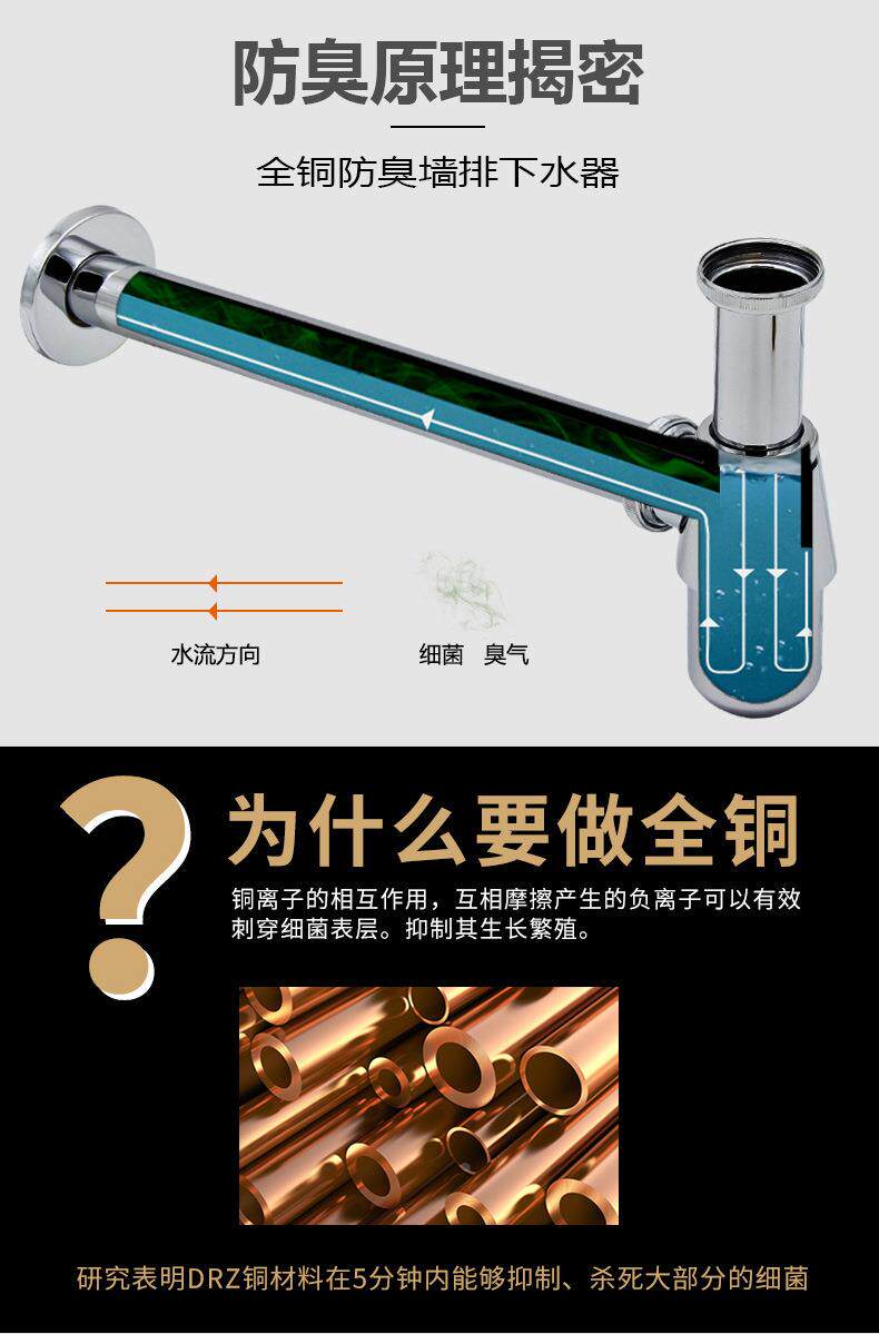 Штуцер трубы 精铜墙排下水管台盆下水器弹跳式下水黑色防臭下水器直销定制