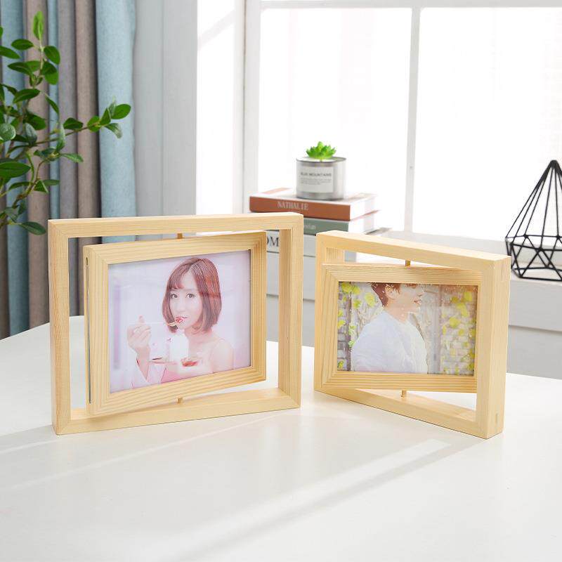 Wooden Tabletop Creative Pendulum PHOTO FRAME SWING TABLE WOODEN ROTATING BIFACIAL PHASE FRAME 6 INCH 7 INCH SOLID WOOD PHOTO FRAME -TAOBAO