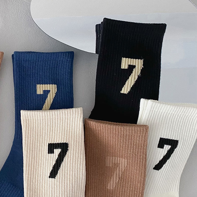 Slipper Socks~Number 7 Personalized Couple Socks for Men and Women, Trendy Ins-Style Pure Cotton Anti-Odor Mid-Calf Socks, Sports Socks, College Style