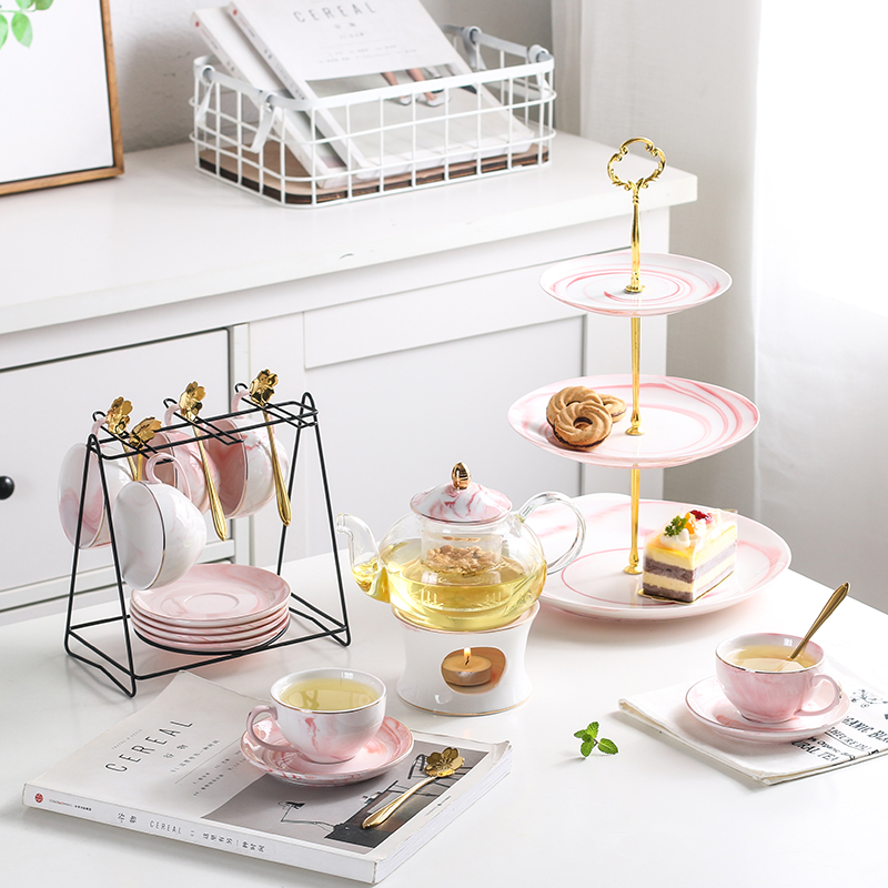 Herbal tea set set Nordic style fruit flower teapot teacup heat-resistant glass ceramic English afternoon tea tea set