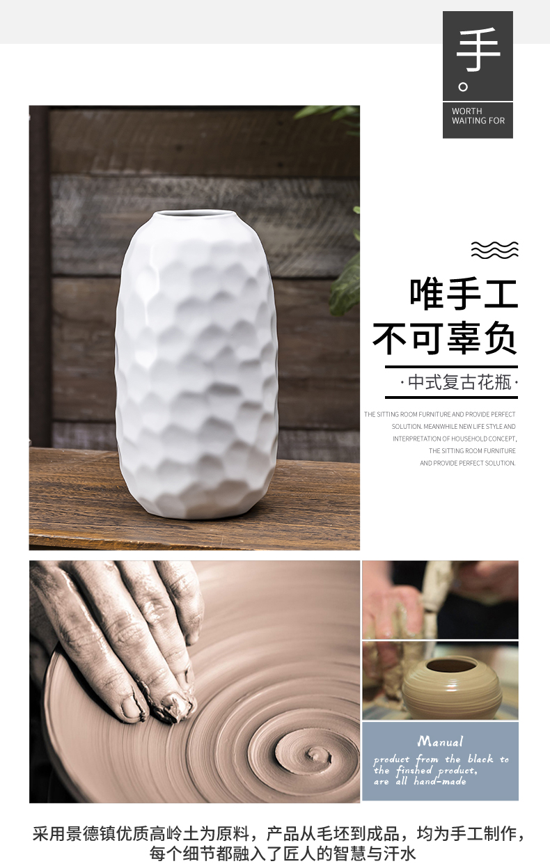 Light key-2 luxury white ceramic Scandinavian simplicity vase dried flower water keep household furnishing articles creative flower arrangement sitting room adornment flowers