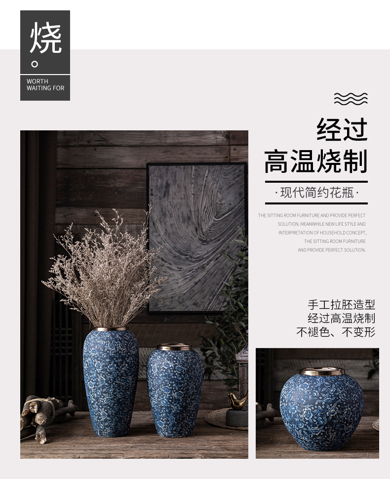 Mouths dried flowers mesa of blue and white vase, European - style flower implement jingdezhen ceramic flower sitting room dry flower arrangement to restore ancient ways furnishing articles