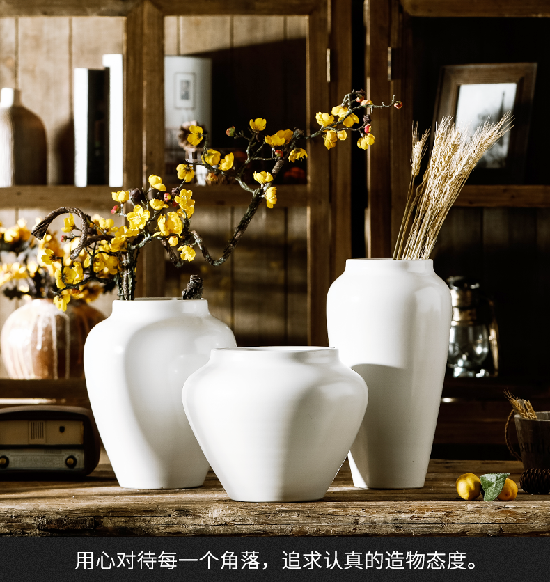 Pure white vase dried flower adornment furnishing articles ceramic sitting room decoration porcelain ware jingdezhen porcelain large POTS